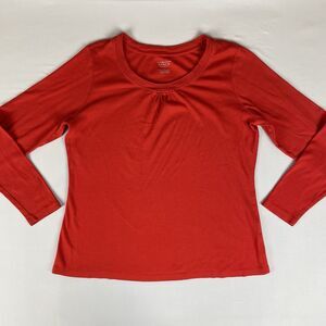 Christopher & Banks Everyday Fit Long Sleeve Cotton Top Women's Large Red Basic
